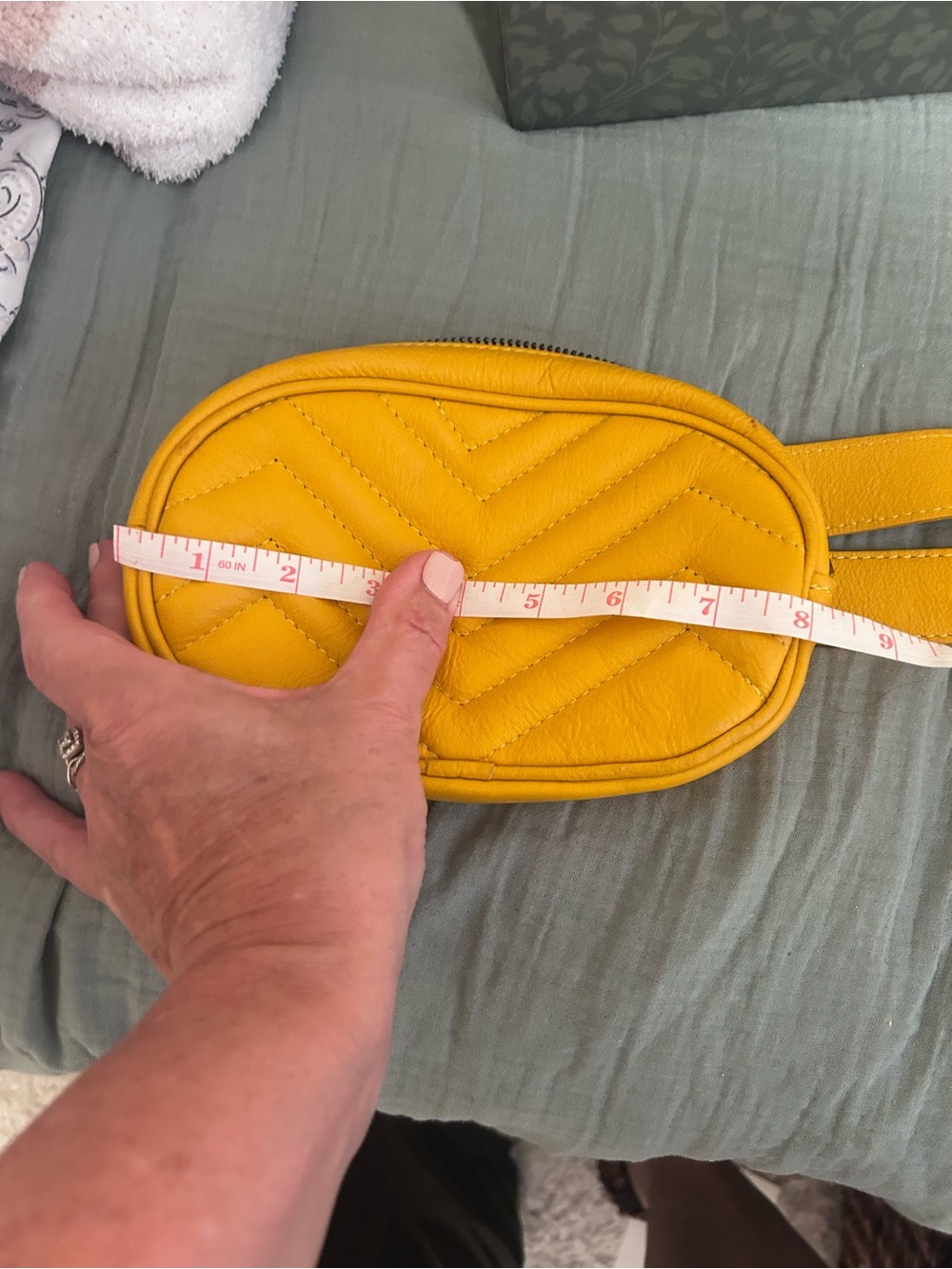 Italian Leather Bum Bag in Yellow Stitched design on front / gunmetal hardware. - Picture 13 of 13